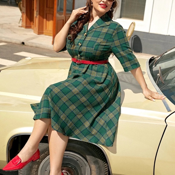 Shein Plus Tartan Flare Hem Shirt Dress 4X - Picture 1 of 10